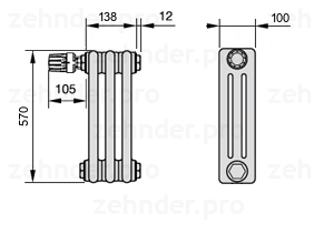 Схема (чертеж) Радиатор Zehnder Charleston 3057/3 №V011 Technoline TL